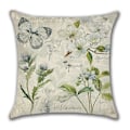 Pikkukuva 5 / 5: 4 Pellavatyynynpäällisen setti 45x45 cm Kevät Vintage Akvarelli Linnut Kukat Vihreät Kasvit