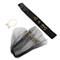 Miniatyrbilde 5 av 8: Bride to Be Tiara Shiny Black Brude Bryllupsbånd Frynser Sentrum Lagdelt slør Sash Krone Bride to Be Gaver
