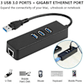 Miniatyrbild 2 av 5: USB 3.0 Hub, 3 Portar USB HUB med RJ45 10/100/1000 Gigabit Ethernet Nätverksadapter, Konverter Kabelansluten USB Nätverksadapter för Ultrabooks, Notebooks, T