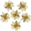 Miniatyrbillede 1 af 3: 6 stk. Glitter Kunstige Bryllups Juleblomster Glitter Juletræspynt (Guld)