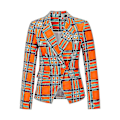 Miniatyrbillede 3 af 5: Stilful Slim Fit Tartan Blazer til kvinder - Langærmet jakke med knapper, orange