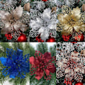 Miniatyrbillede 4 af 5: 10 stk. Store Julestjerne Glitter Træ Blomst Hængende Fest H