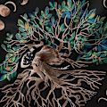 Pikkukuva 5 / 5: Tree of Life -seinävaahto - Moon Sun Black Psykedeelinen Mandala Starry Sky Hippie-sisustus makuuhuoneeseen (1 kpl)