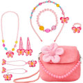Miniatyrbillede 1 af 5: My First Purse Kids smykkesæt - Plys punge, halskæde, armbånd, øreringe, ringe - små piger klæder ud og leger fødselsdagsgave