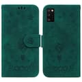 Fodral for Samsung Galaxy A41 med sommerfuglrose-preget skinn Green