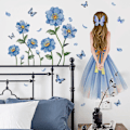 Miniatyrbild 3 av 3: En uppsättning väggdekaler Flicka med blommor Fjärilar Väggdekor Väggdekoration för Vardagsrum Sovrum Kontor