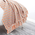 Miniatyrbillede 1 af 5: Bohemian Red Plaid Strikket Pom Tæppe 130x180cm