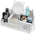 Miniatyrbillede 1 af 5: Makeup Opbevaring Multifunktionel Organizer, Hvid Bordplade Badeværelses Organizer, Makeup Opbevaringsboks med Spejl til Soveværelse/Badeværelse B