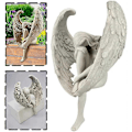 Miniatyrbillede 5 af 5: Udendørs havestatue, siddende engelstatue 15 x 13 x 8 cm, harpiks engel fe skulptur, havelandskaber