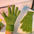 Miniatyrbild 5 av 8: Vinterhandskar 2 fingrar exponerad design akryl fleece enfärgad lång vinter stickade handskar för utomhus inomhus grön