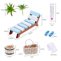 Miniatyrbild 5 av 5: 1 Set Dockhus Miniatyr Spa Kit Mini Trästol Handduk Tofflor Korg Hink Växter Termometer Modell Leksak Sommar Strand Scen Dekoration Pro
