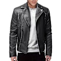 Miniatyrbild 1 av 3: Smal passform svart PU-läder biker MC-jacka XL