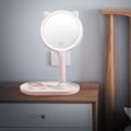 Miniatyrbild 3 av 5: 2 x LED-belyst sminkspegel för skrivbord, handhållen, dimbar, toalettbord, badrum, rosa