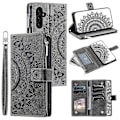 Miniatyrbild 1 av 5: För Samsung Galaxy A54 5G PU Läder Mandala Blomma Präglat Handväska Blixtlåsficka Fodral Ställ Flera Kortplatser Flipskydd med Rem-B6 Grå