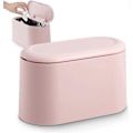 Miniatyrbillede 1 af 5: Lille bordaffaldsspand med trykknapslåg til kontor, badeværelse, køkken og soveværelse, opbevaring af foder (Pink)