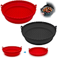 Miniatyrbilde 1 av 4: 2 Stk. Store Airfryer-tilbehør, Sammenleggbar Silikonkurv for Tilbehør til Airfryer, Mikrobølgeovn, Kakeform, Steamer, etc. (Rød + Svart)