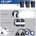 Miniatyrbillede 3 af 5: 5 i 1 LED Quad Campinglampe & Bærbar Lommelygte & Skrivebordslampe 5 Tilstande Genopladelig Teltlampe Udendørs Powerbank Multifunktionel Spotlight Sort Blå_SZXM