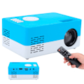 Miniatyrbillede 7 af 8: Mini bærbar projektor LED hjemmebiograf videomedieafspiller projektor med stativ 100‑240V hvid blå AU-stik