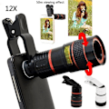 Miniatyrbild 1 av 8: Universell HD 12x optisk zoom-kameratelefonlins med klämma för iPhone