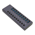 Miniatyrbild 4 av 8: Strömdriven USB-hubb 10 portar individuell switch aluminiumlegering 5 Gbps överföring USB 3.0-hubb för PC bärbar dator HDD 100-240 V EU-kontakt