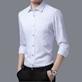Miniatyrbilde 3 av 4: Hvit Slim Fit Ensfarget Langarmet Knappeskjorte for Menn