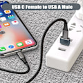 Miniatyrbild 3 av 5: USB till USB C Adapter 3-pack, Typ C Hona till A Hane Laddarkabel Konverterare Grå
