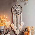 Miniatyrbillede 1 af 5: Boho Dreamcatcher - Stor Håndlavet Blonder med Kvaster - Soveværelse/Vægdekoration, Bomuldsvævet Gobelin