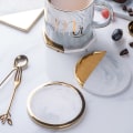 Miniatyrbilde 8 av 8: Gold Marmor Coasters Keramisk Coaster Tekopp Pad Bordmatte Coaster Kaffe Te kopp bordunderlag