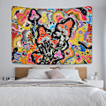 Pikkukuva 4 / 5: Psykedeelinen sieni- ja kukkakuvio - värikäs Trippy seinäteline (200x150cm)