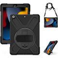 Miniatyrbillede 1 af 5: Stødsikker robust cover til iPad 10.2\" - Sort, 9./8./7. generation, med penneholder, drejeligt stativ, skulderrem, håndrem