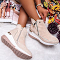 Miniatyrbillede 2 af 3: Beige High Top Wedge Ankle Boots til kvinder