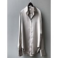 Miniatyrbilde 2 av 4: Satin Silke Knappet Opp Høst Mote Bluse - Vintage Vår Stil Grå XXL