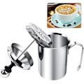 Miniatyrbillede 2 af 5: Hånddrevet Mælkeskummer i Rustfrit Stål til Cappuccino og Latte 500 ml med Dobbeltlagsfilter og Låg