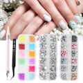 Miniatyrbillede 5 af 8: Neglekunst DIY Rhinestone Manicure Værktøj Flad Spids Base Mini Perler Dekoration Sæt 5stk