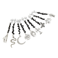 Miniatyrbilde 8 av 8: 9PCS Skjeggpynt Dreadlock-anheng DIY Hår-flette Tilbehør Metallfjær Sorte Steiner