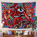 Miniatyrbild 3 av 5: (Ansikte, L / 150x200cm) Psykedelisk Arabesque Tapestry Väggbonad Hippie Väggbonad Abstrakt Retro Mönster Tapestries Magisk Fraktal Tapestry för B