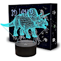 Miniatyrbild 2 av 5: 3D Dinosaurie Nattlampa, Lysande Dinosaurieleksaker, Triceratops Lampa 7 Färger Ändras Med Smart Touch & USB-Kabel Dinosaurielampa För Pojkrum