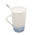 Miniatyrbillede 5 af 8: 400 ml keramisk krus med blækmalingsstil - kaffekrus i keramik med ske og låg til hjemmet/kontoret - blå