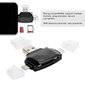 Miniatyrbillede 8 af 8: Multifunktionel fire-i-én hukommelseskortkamera OTG-kortlæser til IOS mobiltelefon sort