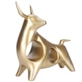 Miniatyrbillede 3 af 8: Abstrakt Tyrsculptur Hul Resin Look Up Okse Statue Dyrehåndværk Ornament Rumindretning Guld