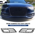 Miniatyrbilde 3 av 6: 2 stk For RS4 Style Glossy Black Front Bumper Fog Light Grilles for Audi A4 B8.5 2013-2016