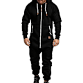 Miniatyrbillede 1 af 4: Vintermænds Sort Hættetrøje Zip Up Onesie Jumpsuit