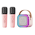 Miniatyrbild 2 av 8: Mini Karaoke-maskin Karaoke-högtalare med trådlös mikrofon ljuseffekter Bärbart karaokesystem med batteri för hemmafest Rosa med 2 mikrofoner