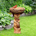 Miniatyrbillede 4 af 5: Hindbær Fuglefoderbræt, Fuglebad, Ugle Stil Udendørs Fuglevander, Håndlavet Resin Håndværk, 14*14*22cm