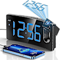 Miniatyrbillede 1 af 5: Projektionsvækkeur, digitalt ur med 180° roterbar projektor, 3-niveau lysstyrkedæmper -SX BlueDigitblueProjection
