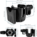 Miniatyrbilde 5 av 5: Universell 2-i-1 koppholder for barnevogn med mobiltelefonholder og 360° roterbar design for rullestoler, vandrere og sykler
