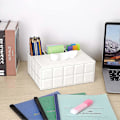 Miniatyrbild 2 av 5: Rektangulär servettbox i PU-läder - Multifunktionell servetthållare med låda för kontorsmaterial och fjärrkontroller, innehåller inga andra föremål, dekorativ servettpenna
