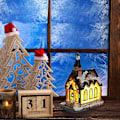 Miniatyrbillede 3 af 5: Julehus Udsøgt Lysende Harpiks Hytte, Sne Landsby Huse Miniature Jule Harpiks Hus Udsøgt Mini Led Blinkende Harpiks Hus
