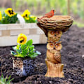 Miniatyrbillede 3 af 5: Hindbær Fuglefoderbræt, Fuglebad, Ugle Stil Udendørs Fuglevander, Håndlavet Resin Håndværk, 14*14*22cm