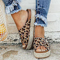 Miniatyrbillede 2 af 3: Cross Chunky Platform Leopard Espadrilles Wedge Sandaler EU 40